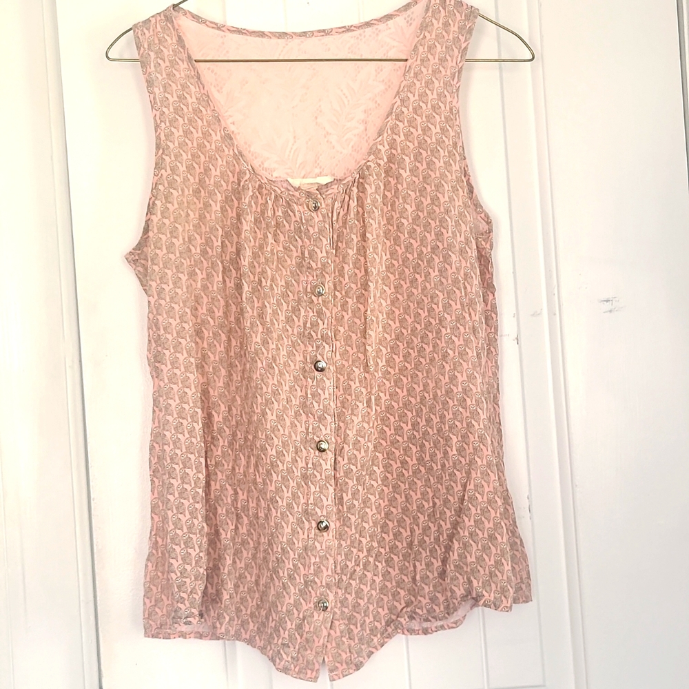 PEARL BUTTON-UP TANK W/ LACE DETAIL